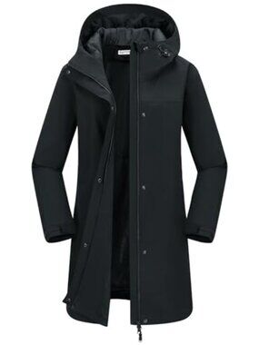 Women's Waterproof Rain Jacket Long Hooded Outdoor Travel Coat